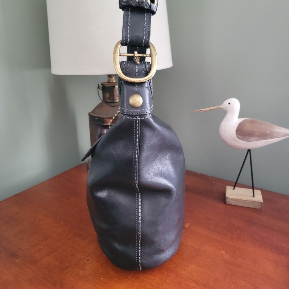 Coach 11422 Bleecker Tattersall Bucket Bag Black Vachetta Leather Purse Y2K - Picture 5 of 15